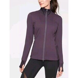 Athleta Womens Sz S Ridge Jacket Purple Full Zip Turtleneck Ribbed Fleece Lined